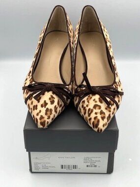 Ann Taylor Leopard Print Pump Heels Size 9.5 Fur Pointy Toe Bow Career Neutral